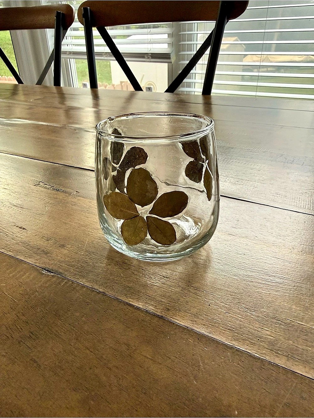 Hand blown Glass floral pressed tealight holder